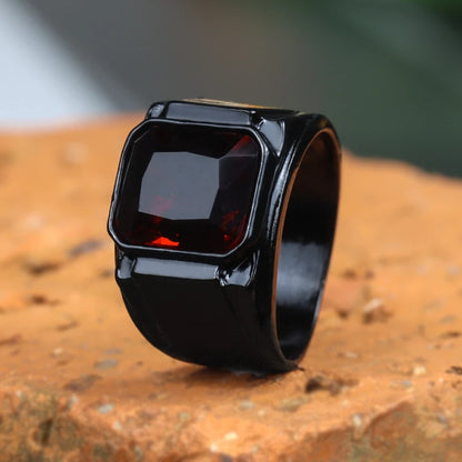 Huaya Men's Black/Red Square Zircon Inlaid Rings Unique Temperament Party Elite Men Delicate New Ring Jewelry Accessories