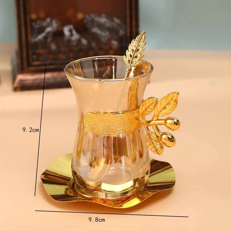 Luxury Gold Turkish Coffee Set – Cups, Saucers & Teaspoons, Black Tea Glass Collection
