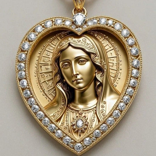 Creative Vintage Mary Magdalene Zircon Gemstone Inlaid Pendant Necklace for Ladies, Fashionable and Loving Jewelry Necklace