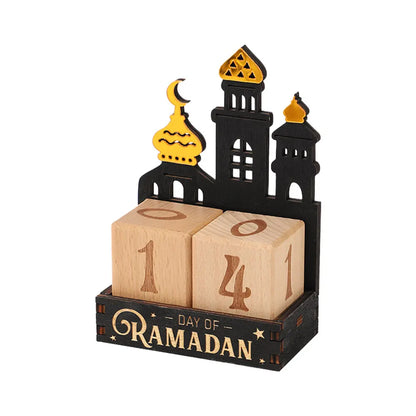 Wooden Ramadan Countdown Calendar Ornament Eid Mubarak Calendar Blocks Decoration for Home Islamic Muslim Party Supplies Gifts