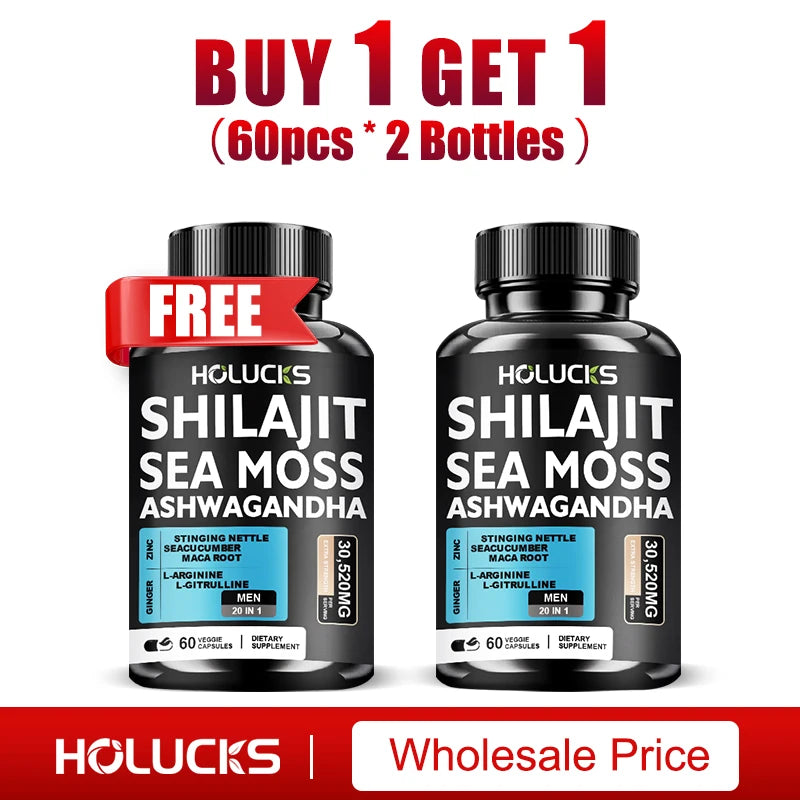 Shilajit +Sea Moss Capsules for Men, Enhance Strength, Energy & Endurance, Improve Immune, Cognitive Boost, Promote Metabolism