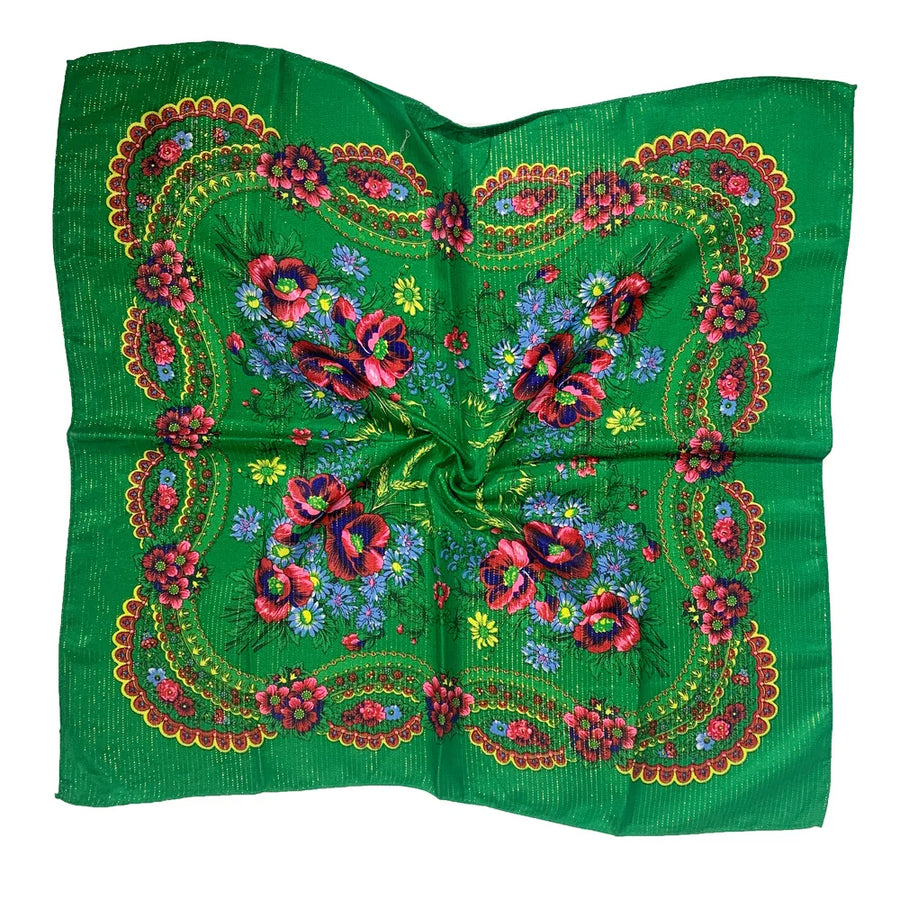 Babushka Bloom – 70cm Retro Floral Square Headscarf for Women