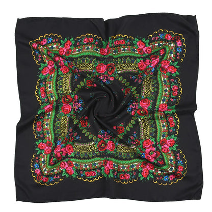 Babushka Bloom – 70cm Retro Floral Square Headscarf for Women