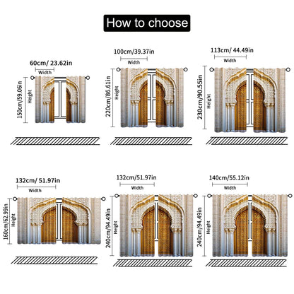 Moroccan Palace Gate Curtains – 2-Piece Spring/Summer Drape, Middle Eastern Architecture Print
