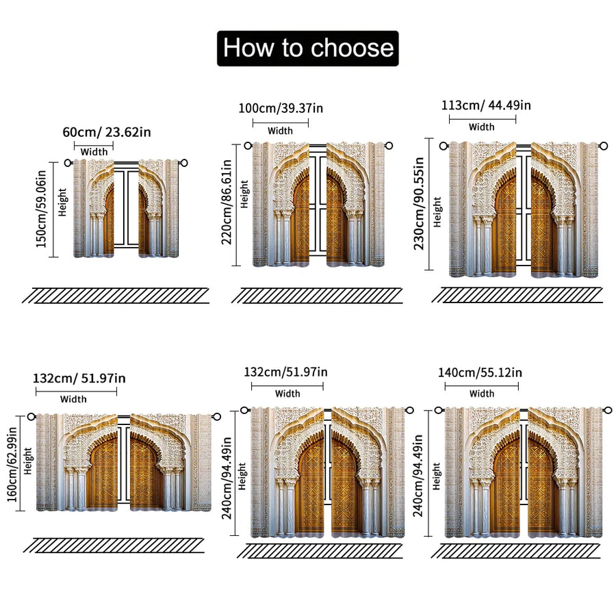 Moroccan Palace Gate Curtains – 2-Piece Spring/Summer Drape, Middle Eastern Architecture Print