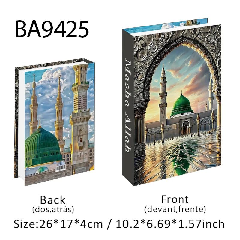Islamic Kaaba Mosque Luxe Fake Book Storage Box Home Interior Decoration Decorative Books Coffee Table Bedroom Living Room Decor