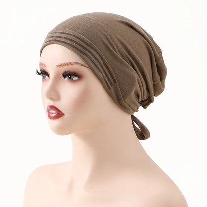New Muslim Women Non-Slip Hijab Caps Undercap Solid Color Elastic Band Beanie Hat Adjustable Bonnet Hat Inner Cap Bandana Turban