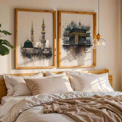 2pcs/set Islamic Masjid Nabawi Canvas Print Poster Modern Ramadan Muslim  Art Prints Bedroom Wall Art Home Decor Poster Gifts