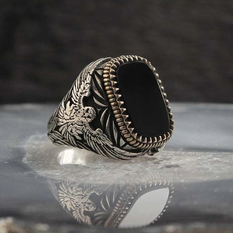 Turkish Men's Ring Vintage Black Zircon Fashion Punk Wind Islamic Religious Muslim Jewelry