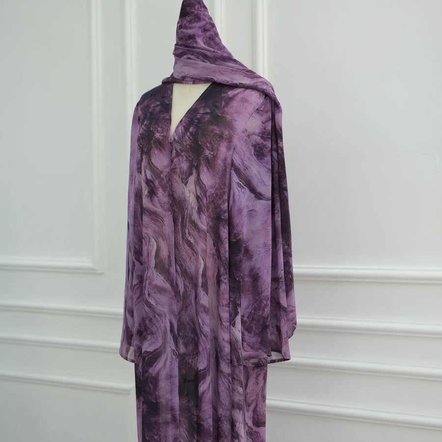 Tie-Dye Summer – The Front Open Abaya with Scarf for the Muslim Woman in America