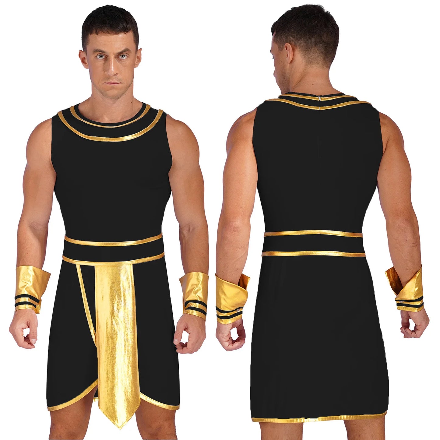 Pharaoh & Spartan Robe Costume – Men's Egyptian God Cosplay with Cuffs