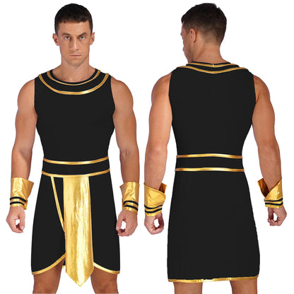 Pharaoh & Spartan Robe Costume – Men's Egyptian God Cosplay with Cuffs