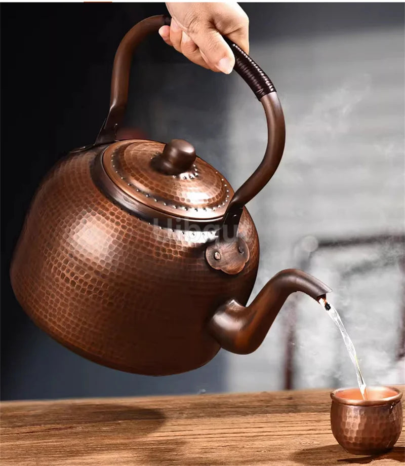 3L Pure Red Copper Boiling Kettle Handmade Vintage Copper Pot Home Teapot For Gas/Induction Cooker Tea Infuser Health Tea Kettle