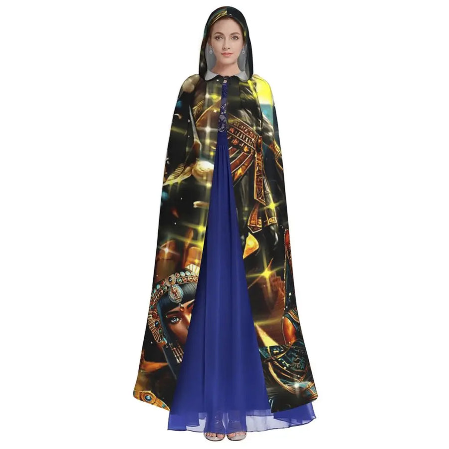 Pharaoh Golden Crown Hooded Cape – Egyptian Cosplay Cloak for Adults