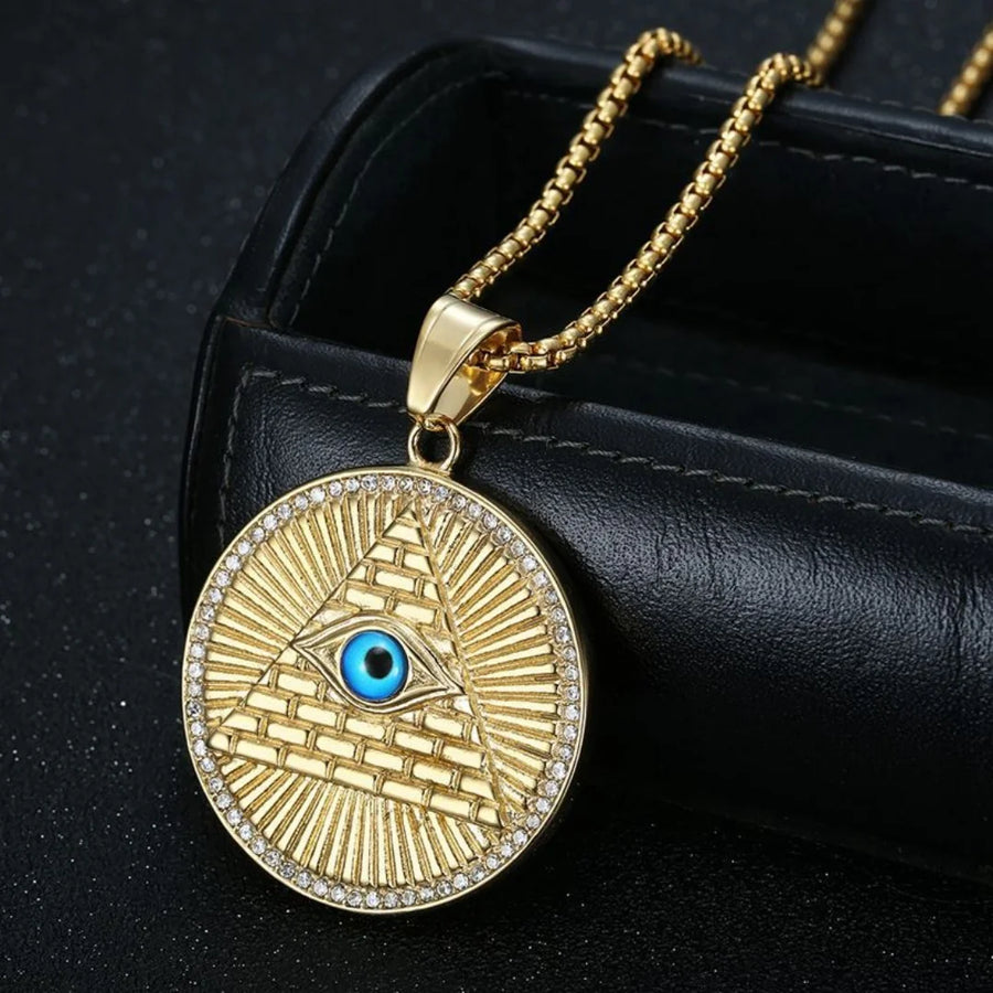 Iced Out Egyptian Ankh & Eagle Pendant – Stainless Steel Pharaoh Necklace for Men & Women