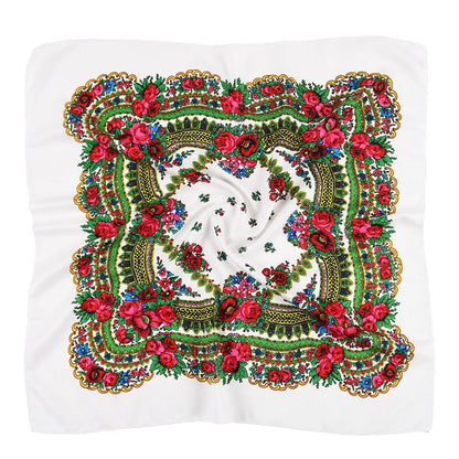 Babushka Bloom – 70cm Retro Floral Square Headscarf for Women