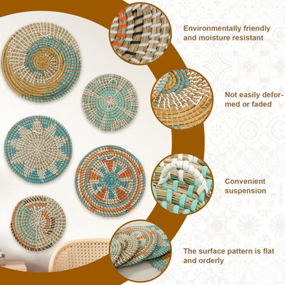 5/7Pcs Hanging Wall Basket Decor Boho Home Decorations Rattan Wall Decor Woven Rattan Seagrass Wall Decor Art Wall Hanging