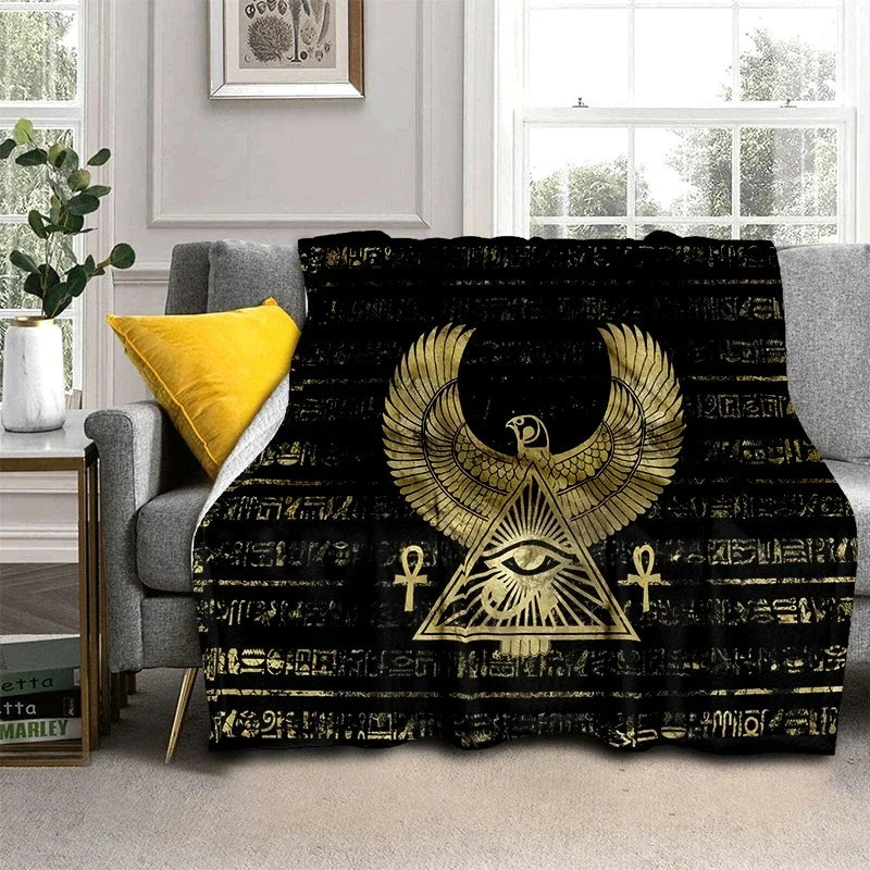 Pharaoh Hieroglyphic Egyptian Mythology Soft Flannel Blanket for Beds Bedroom Sofa Picnic,Throw Blanket for Outdoor Leisure Gift