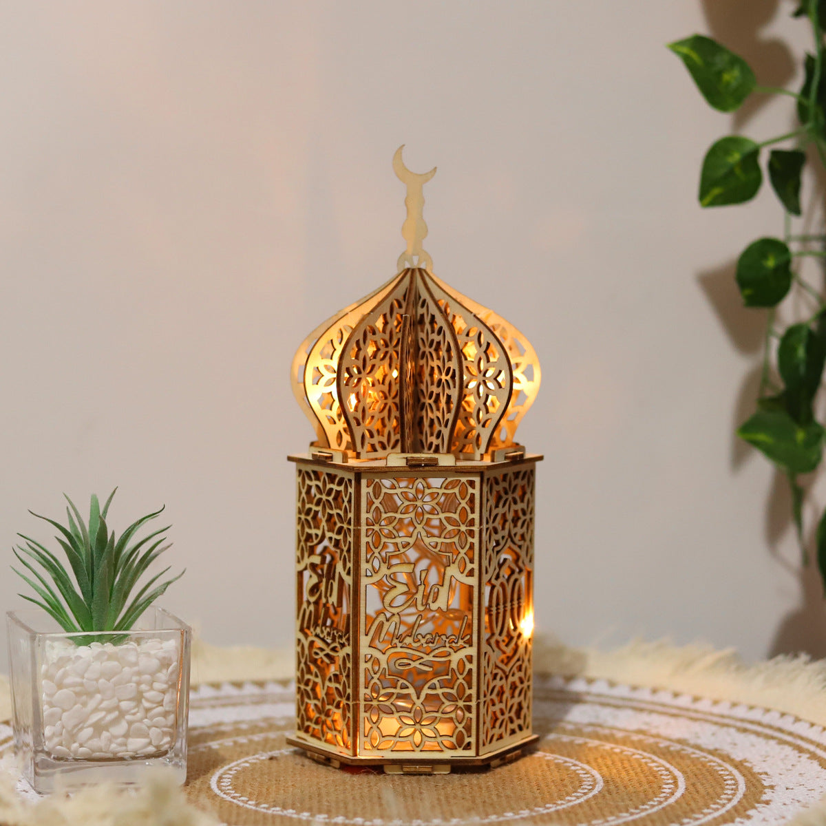 Ramadan Kareem LED Wooden Lantern Eid Mubarak Decoration for Home 2023 Islamic Muslim Party Supply Eid Al-Fitr Ornaments Lantern