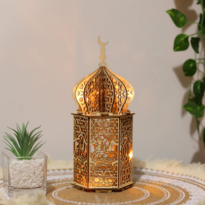 Ramadan Kareem LED Wooden Lantern Eid Mubarak Decoration for Home 2023 Islamic Muslim Party Supply Eid Al-Fitr Ornaments Lantern