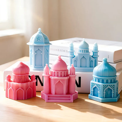 Ramadan Lantern Silicone Mold 3D Mosque Castle Candle Mold Eid Mubarak Islamic Plaster Gypsum Wax Resin Soap Making DIY Ornament