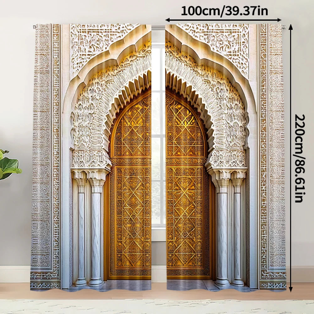 Moroccan Palace Gate Curtains – 2-Piece Spring/Summer Drape, Middle Eastern Architecture Print