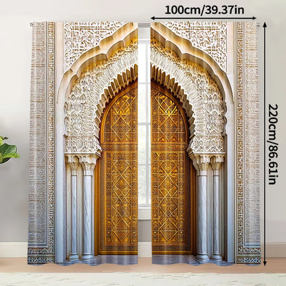Moroccan Palace Gate Curtains – 2-Piece Spring/Summer Drape, Middle Eastern Architecture Print