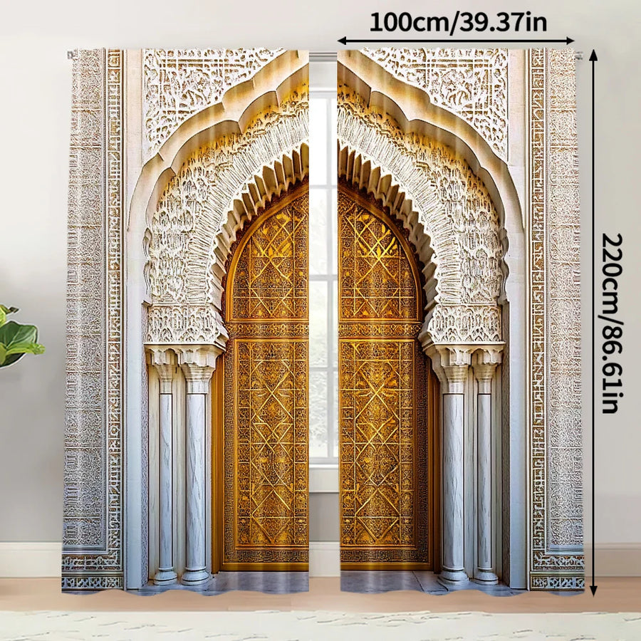 Moroccan Palace Gate Curtains – 2-Piece Spring/Summer Drape, Middle Eastern Architecture Print
