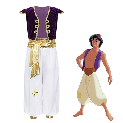 Movie Aladdin Costumes Arabian Prince Aladdin Cosplay Costume Vest Pants Suits Halloween Party Clothes