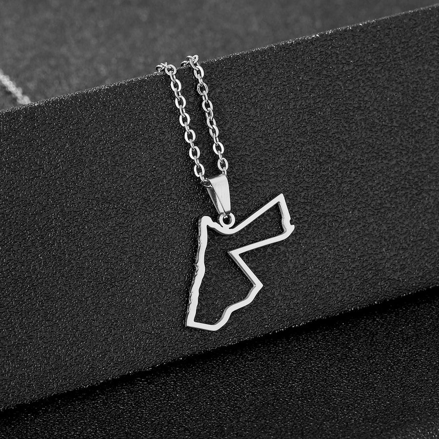 Jordan Map & Flag Pendant Necklace – Stainless Steel Men's & Women's Jewelry