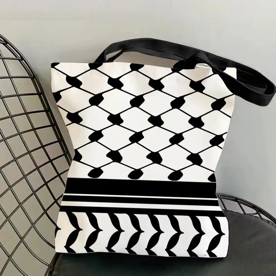 The Keffiyeh Luxe – Double-Sided Checkered Canvas Shoulder Tote