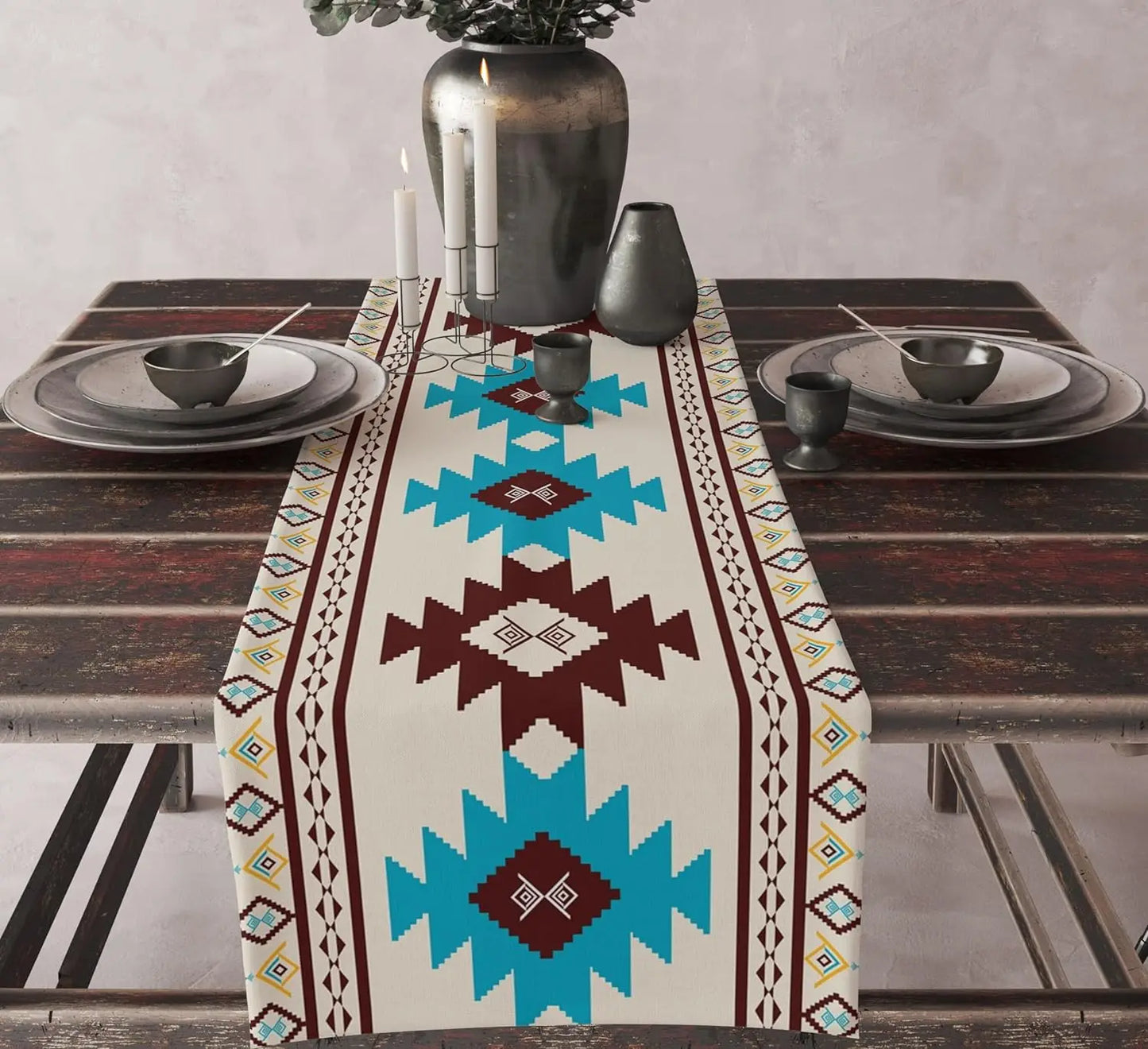 The Aztec Linen – Boho Abstract Geometric Table Runner