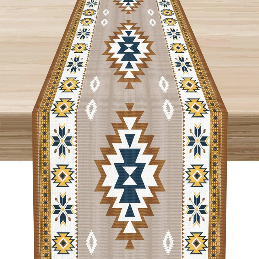 The Southwest Mesa – Native American Geometric Linen Table Runner