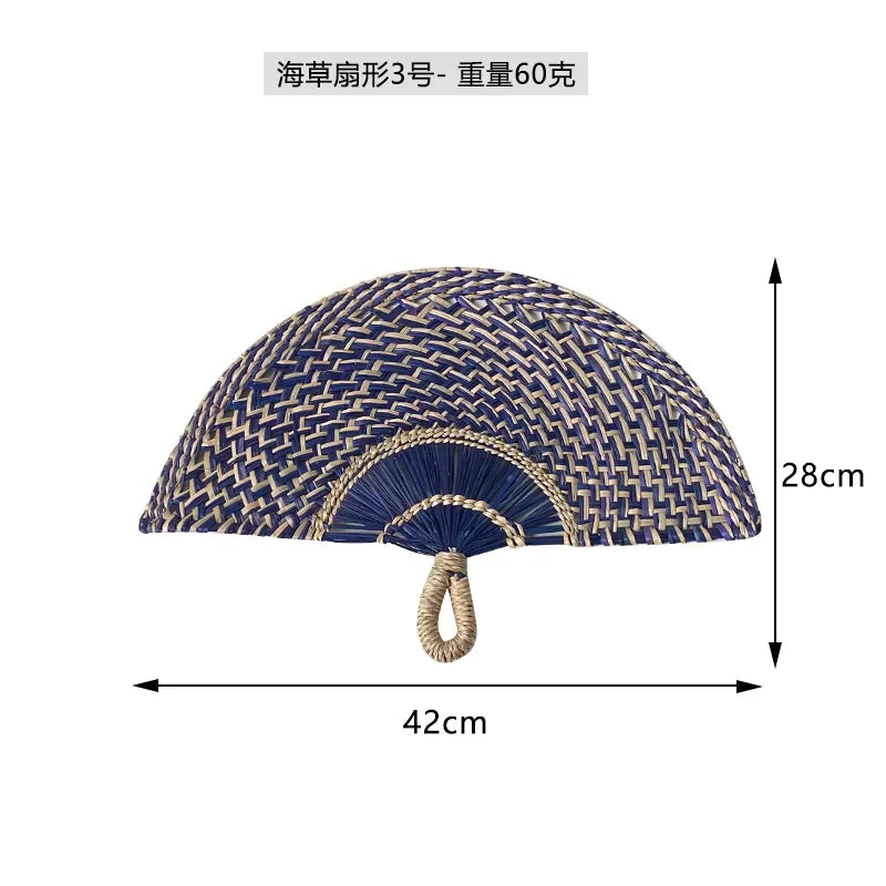 Seaweed woven Nordic hand-woven decoration home wall hanging living room porch background home wall fan pendant