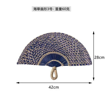 Seaweed woven Nordic hand-woven decoration home wall hanging living room porch background home wall fan pendant