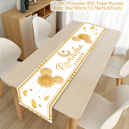 EID Mubarak Decoration Table Runner Ramadan Decor 2024 For Home Tablecloth Ramadan Kareem Islamic Muslim Party Eid Al-Fitr Gifts