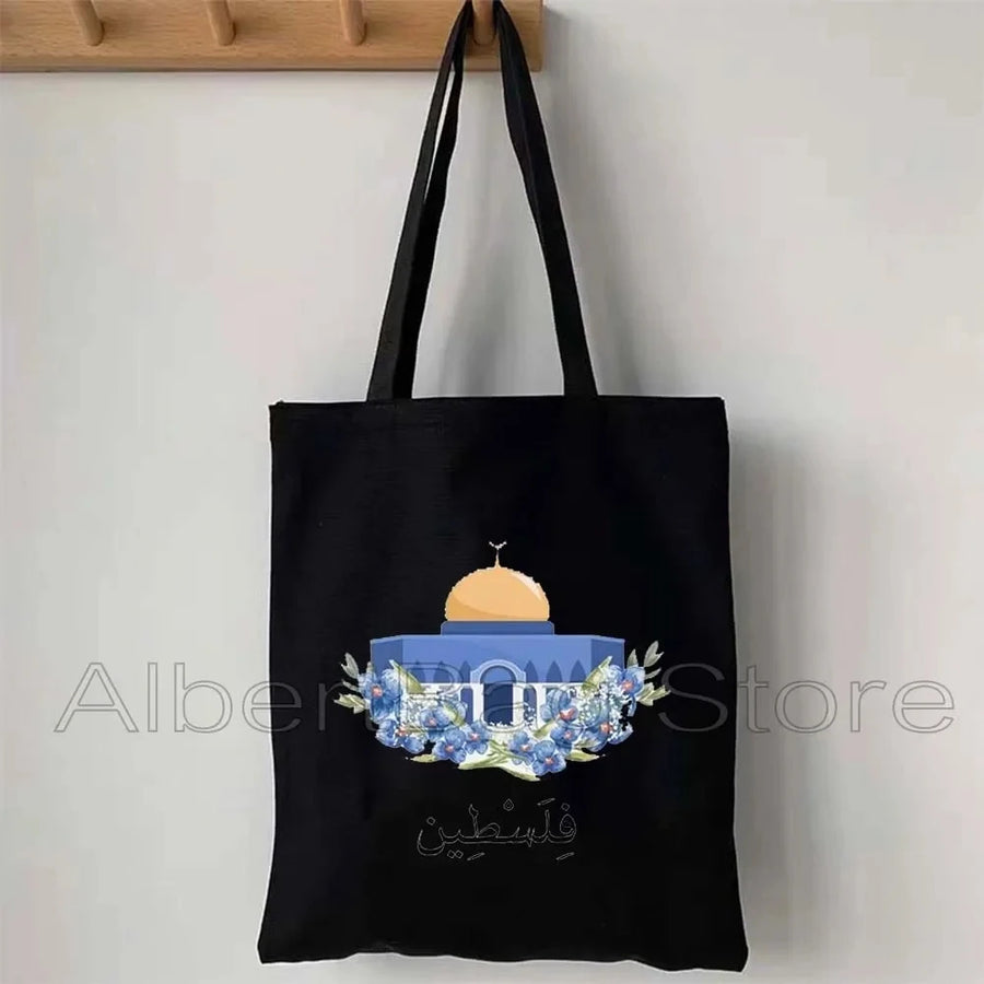 Heart Peace Floral – Arabic Calligraphy Al-Quds Keffiyeh Tote Bag