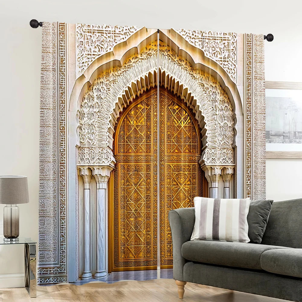 Moroccan Palace Gate Curtains – 2-Piece Spring/Summer Drape, Middle Eastern Architecture Print