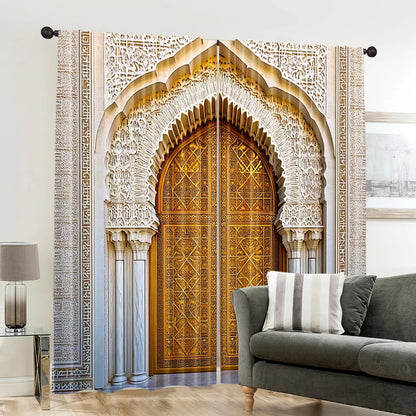 Moroccan Palace Gate Curtains – 2-Piece Spring/Summer Drape, Middle Eastern Architecture Print