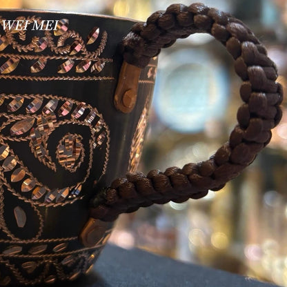 Vintage Pure Copper Coffee Mug,Breakfast Milk Cup,Friends Unique Gifts Handcrafted Carving Art Texture Home Tea Cup Tableware