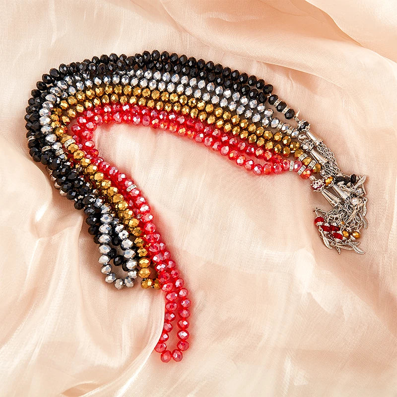 8mm 99 Beads Crystal Prayer Beads Muslim Prayer Beads Tasbih Misbaha  Muslim Crystal Holding Bracelet Islamic Muslim Мусульманин