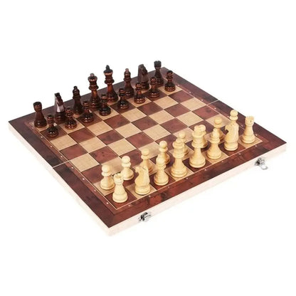 3-in-1 Chess&Backgammon&Checkers Set Wooden Chessboard Board Games Set Portable Educational International Chess Game