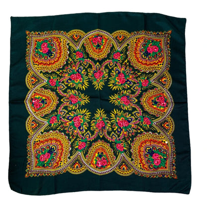 Babushka Bloom – 70cm Retro Floral Square Headscarf for Women