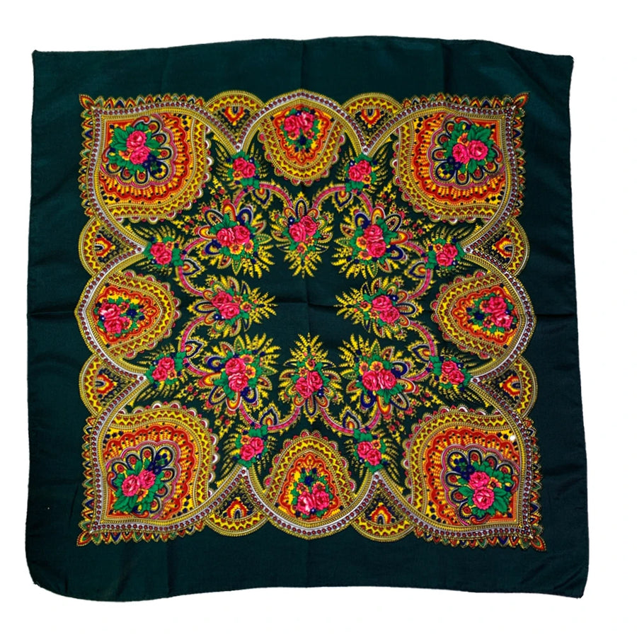 Babushka Bloom – 70cm Retro Floral Square Headscarf for Women