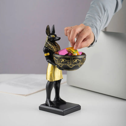 25cm Anubis God Statue Ancient Egypt Art Sculpture with Bowl for Keys/Jewelry Gift for Mythology Lovers & History Buffs