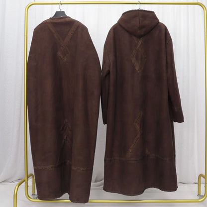 Wholesale Men's Scalp Abaya Men Winter Fur Thicken Suede Men's Robe Cardigan Bisht Muslim Coat Fleece Warm Islam Clothing