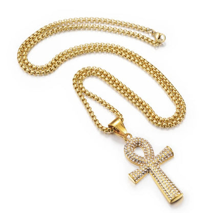 Gold Ankh Cross Pendant – Stainless Steel Key of Life Necklace for Men & Women