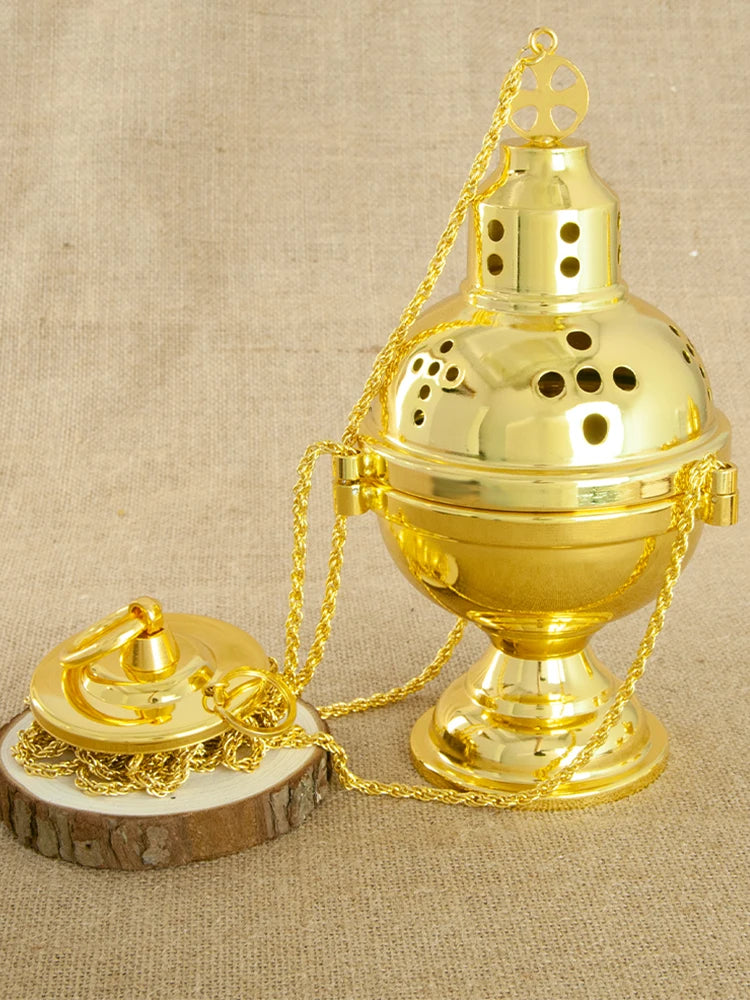 New2026 Eastern Orthodox Church Censer With Bells Gold Plated Hanging Incense Burner Church Home Decoration Orthodox Censer Gift