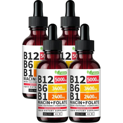 Vitamin B12 and B6 Liquid Drops, B12 Sublingual Vitamin B Complex for Energy Brain and Heart Support with 27,200 mcg Raspberry
