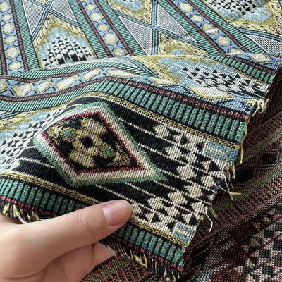 The Nomad's Loom – Ethnic Green Jacquard Woven Fabric (140x100cm)